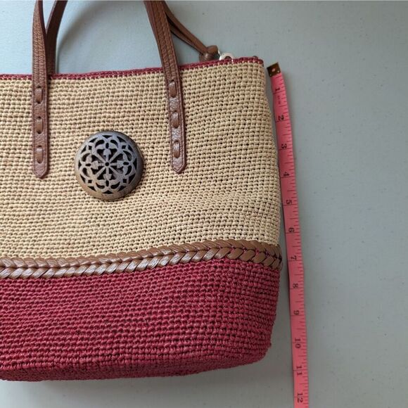 BRIGHTON FERRARA VOLTERA Red Raffia Straw Tote VERYCLEAN *missing shoulderstrap* - Picture 7 of 9